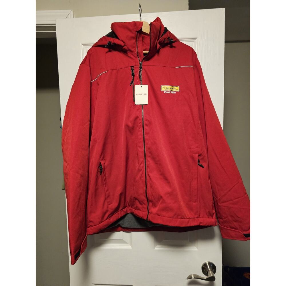 Trimark Mens XL Nylon Coat Jacket Full Zip In Fleece Lining JB Hunt Logo Red